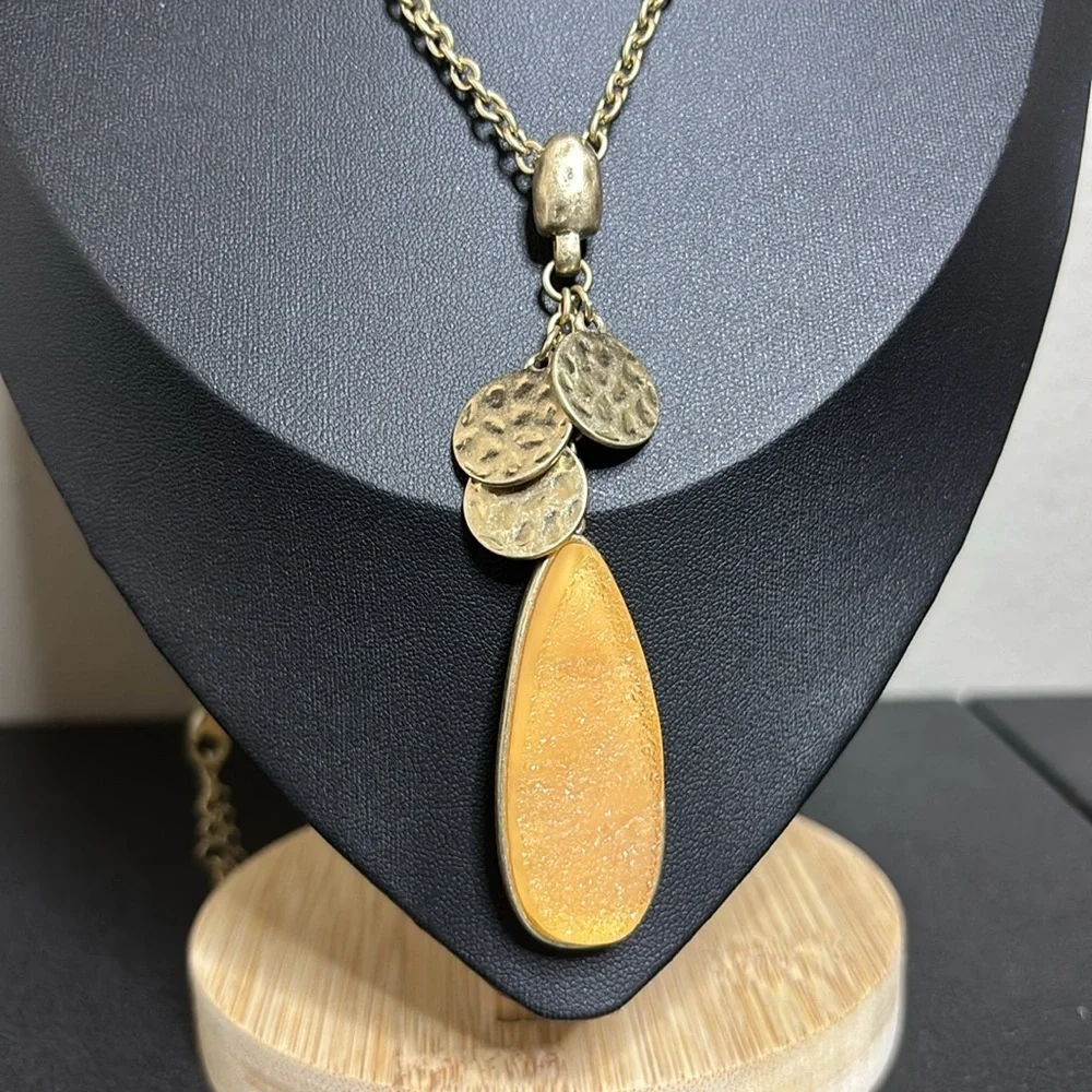 JK by Thirty One Charm Long Gold Tone Chain Boho  Necklace Hammered